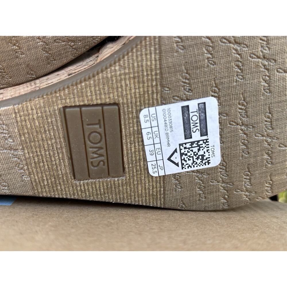 TOMS Canvas Wedge Cork Heel Open Peep Toe Shoes Grey Sz 8.5 - Picture 10 of 11